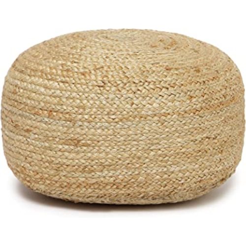 REDEARTH · Jute Circular Low Pouf Ottoman - Braided Pouffe Accent Sitting Round Footrest for Living Room, Bedroom, Nursery, kidsroom, Patio, Gym; 100% Jute (18"x18"x10"; Natural)