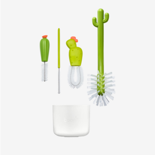 Boon Cacti Bottle Cleaning Brush Set - Includes Bottle Brush, Nipple Brush, Detail Brush, and Straw Brush - Baby Bottle Brush Set for Bottle Drying Rack - Baby Essentials - 4 Count
