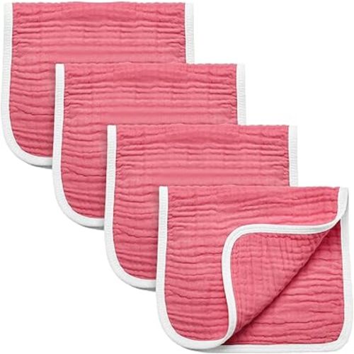 Muslin Burp Cloths Large 20 by 10 Inches 100% Cotton 6 Layers Extra Absorbent and Soft (Rose Red)