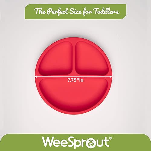 WeeSprout Suction Plates for Babies & Toddlers - 100% Silicone, Dinnerware Stays Put, Divided Design for Picky Eaters, Microwave & Dishwasher Friendly, 3 Pack