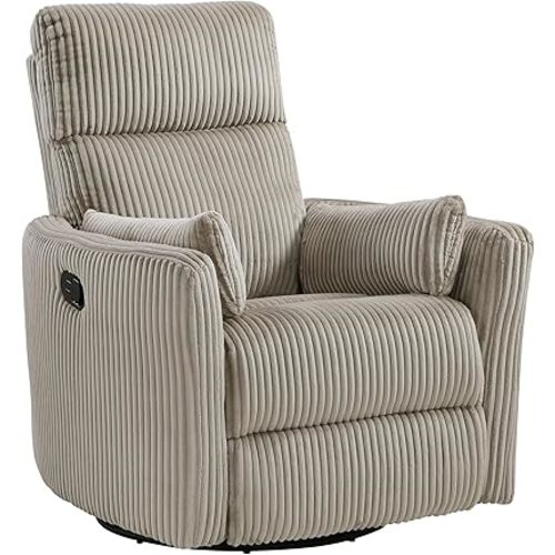 Lexicon Traverse Corduroy Swivel Glider Reclining Chair in Taupe