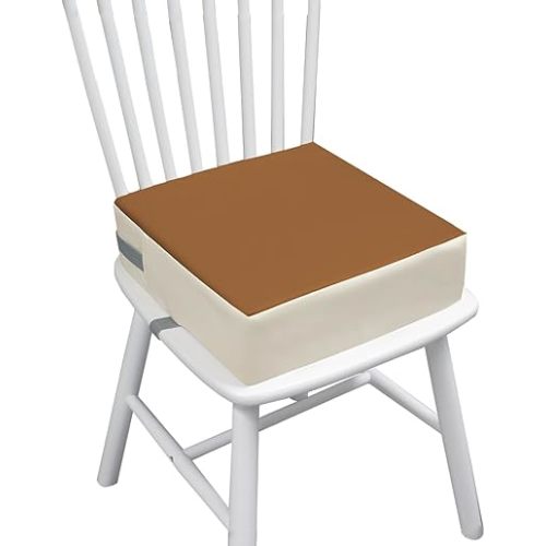 Toddler Dining Table Booster seat, PU Washable Waterproof Double seat Belt Non-Slip Bottom Booster seat for Dining Toddler, Portable Travel Increase Cushion Brown+White