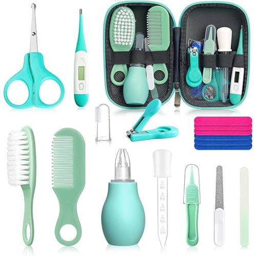 Baby Grooming Kit for Boys Girls Safety Newborn Nursery Essentials Grooming Set Green 18 in 1