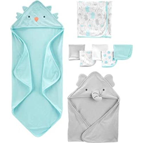 Simple Joys by Carter's Unisex Babies' 8-Piece Towel and Washcloth Set, Aqua Blue/Grey, One Size