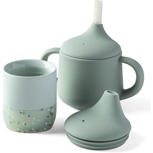 Moonkie Baby Training & Sippy Cup Set | 4 Months+ | Baby-Led Weaning Essential | Gift (Mint Cup Set, 2 Pack)