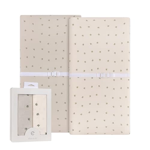 Ely’s & Co. Changing Pad Cover, Diaper Changing Table Sheets, 2 Pack, Cradle Sheet Set for Baby Boys/Girls, 100% Jersey Knit Cotton, Sage Vintage Leaf Collection, 32”x16”x5”