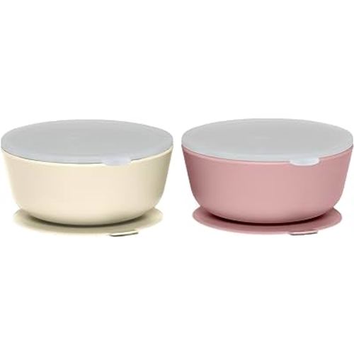 WeeSprout Suction Bowls for Baby & Toddlers (Set of 2) - 100% Silicone w/Plastic Lid - Leak Proof Feeding Supplies - Dishwasher & Microwave Safe Infant Dinnerware w/Extra Strong Base
