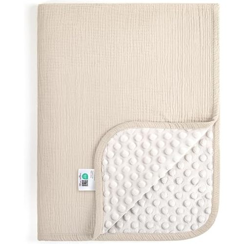 lulumoon Baby Blankets for Newborn Muslin: Thermal Minky Dotted Backing - Cotton Receiving Blanket for Baby Essential & Registry Gift 30"x40"(Ivory)