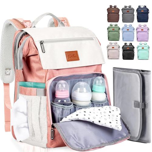 PILLANI Baby Diaper Bag Backpack - Large Diaper Bag for Girls - Diaper Backpack - Travel Diaper Bags w/Changing Pad, Baby Registry Search & Shower Gifts - Essentials Must Haves Newborn Stuff for Mom