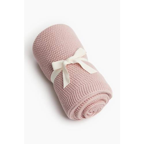 MOSS-STITCHED COTTON BLANKET - Moss Dusty Pink