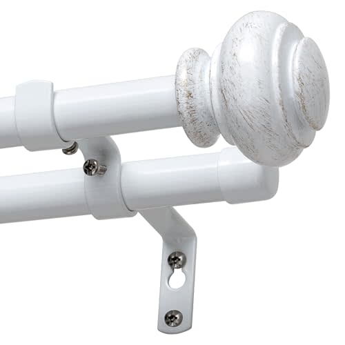 H.VERSAILTEX Double Curtain Rods for Windows 16.2 to 43.8 Inches 3/4 inch Diameter Adjustable Decorative Telescoping Double Curtain Rod with Brackets Heavy Duty Splicing Double Curtain Rods, White