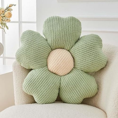 Flower Throw Pillow, Cute Flower Shaped Pillow Decorative Throw Pillow for Bed Couch, Soft Daisy Pillows Floor Seating Cushion Cushions (14.9 Inch Sage Green)