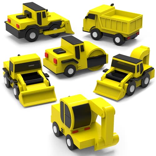 Tub Works® Construction™ Trucks Mold Free Bath Toys, 6 Pack | Sealed, No Hole Bath Toys Design Keeps Moisture Out | Soft, Squeezable & Float on Water | Baby & Toddler Bath Toys | Kids Car Bath Toys