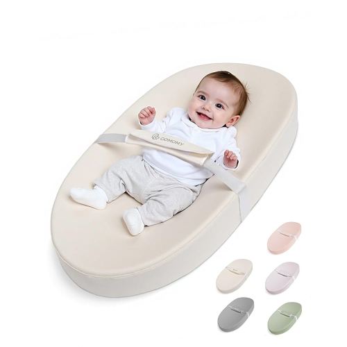 COMOMY Baby Changing Pad with Wipeable & Waterproof PU Cover, Contoured Diaper Changing Pad for Dresser with Non-Slip Safety Belt, Portable and Lightweight, Large Cushioned Foam, Beige