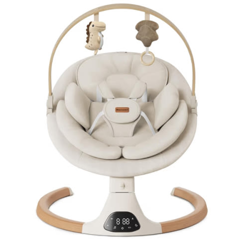 Baby Swings for Infants, Monamii Baby Swing, Infant Swing with 5 Speeds, 10 Lullabies, Electric Swing for Baby, Indoor & Outdoor Use (Beige)