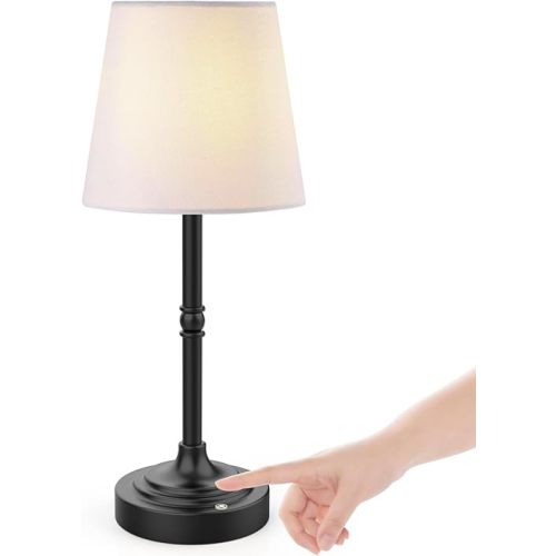 Rechargeable Battery Powered Table Lamp, Wireless LED Lamps, Cordless Touch Lamps, Stepless Dimmable Bedside Lamps, Night Lamp for Bedroom, Dinning Room, Kitchen Decor, Office (Black)