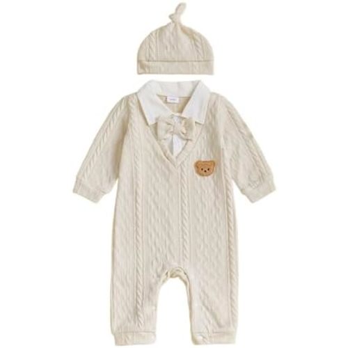 Newborn Infant Baby Boy Outfits Suit Bowtie Bear Embroidery Dress Romper Jumpsuit Gentleman Wedding Clothes Formal