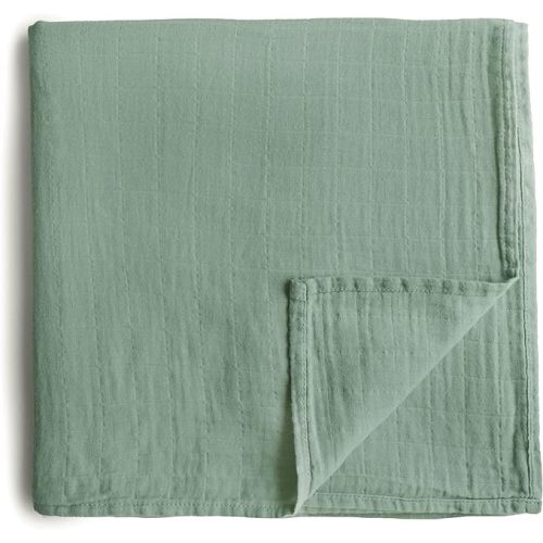 mushie Muslin Baby Swaddle Blanket | 100% Organic Cotton (Roman Green)
