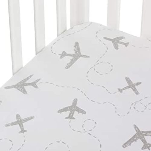Crib Sheet - Grey Airplanes - 100% Jersey Cotton - Fits Standard Crib or Toddler Mattresses