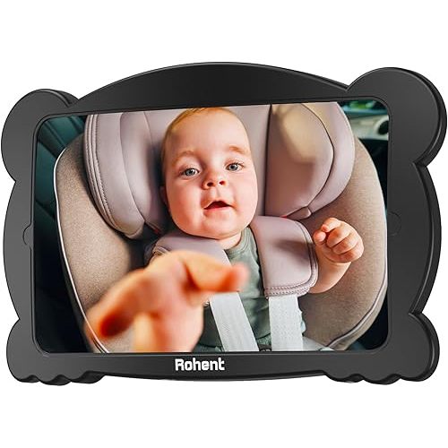 Rohent Baby Car Mirror for Carseat: Adjustable Shatterproof Car Seat Mirror for Baby Rear Facing Seat Easy Install on Headrest - Stable Clear Wide View Easy to See Newborn Toddler