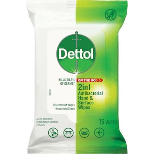 Dettol 2 In 1 Hands And Surfaces Antibacterial Wipes 15 pack | Woolworths