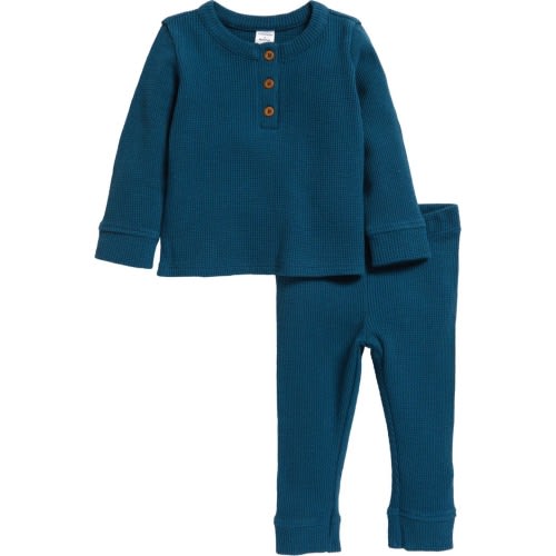 NORDSTROM Henley Waffle Knit Cotton Henley & Pants Set, 12M- Only 1 left, Teal Seagate