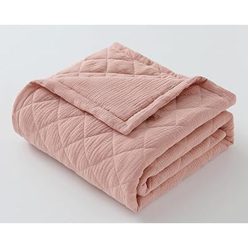 100% Cotton Muslin Baby Blanket for Boys Girls - Ultra-Soft Reversible Toddler Comforter, Lightweight Breathable All Season Down Alternative Toddler Crib Blanket (Deep Pink, 39 x 47in)