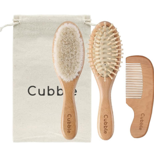 Cubble Wooden 100% Natural Goat Hair Brush and Comb Set