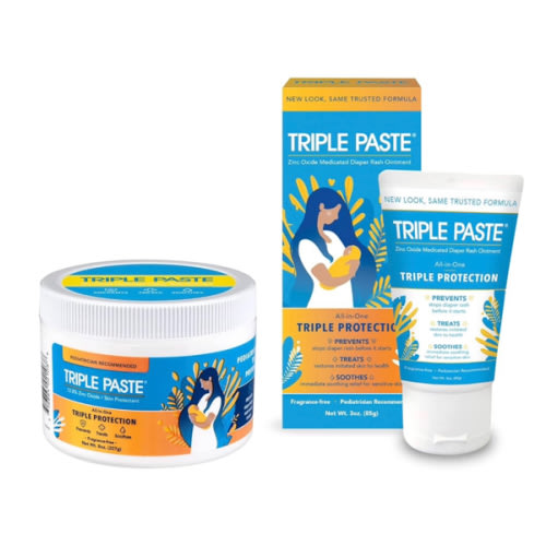 Triple Paste Diaper Rash Cream for Baby - 8 Oz Tub & 3 Oz Tube At Home & On the Go Bundle - Zinc Oxide Ointment Treats, Soothes and Prevents Diaper Rash