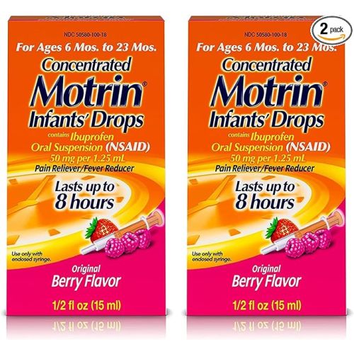 Motrin Infants Concentrated Drops, Fever Reducer, Ibuprofen, Berry Flavored.5 Oz (Pack of 2)