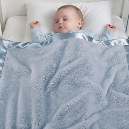Pro Goleem Fleece Baby Blanket with 2 Inch Satin Trim Soft Anti-Static Plush Blanket for Boys and Girls Christmas Baby Gifts for Babies 30''x40'',Blue