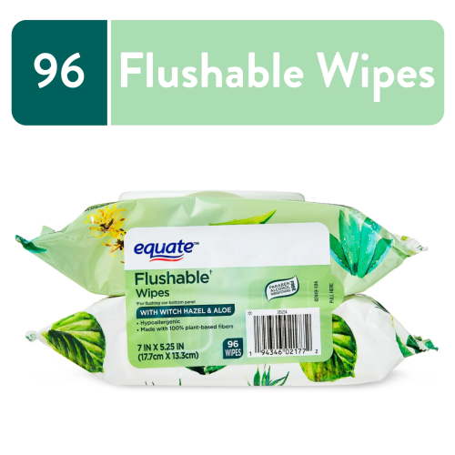 Equate Flushable Wet Wipes with Witch Hazel & Aloe, 96 Wipes (2 Pack) HSA/FSA Eligible