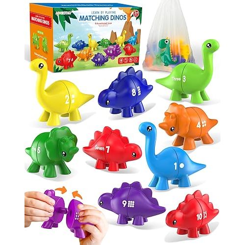 Number Dinosaur Toys for Kids 3-5, Montessori Educational Toys for 3 4 5 Year Old Boy Girl Gifts, Toddler Dino Travel Toy Preschool Learning Activities, Double Sided Dinosaurs Numbers Matching Game