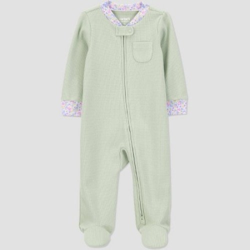Carter's Just One You® Baby Girls' Sleep N' Play - Green 3M: Cotton-Polyester Blend, Two-Way Zipper, Footed Pajamas