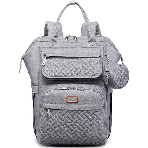BabbleRoo Diaper Bag Backpack, Multifunction Large Bags with Changing Pad & Stroller Straps & Pacifier Case, Unisex Stylish Travel Back Pack Nappy Changing Bag for Moms Dads (gray)