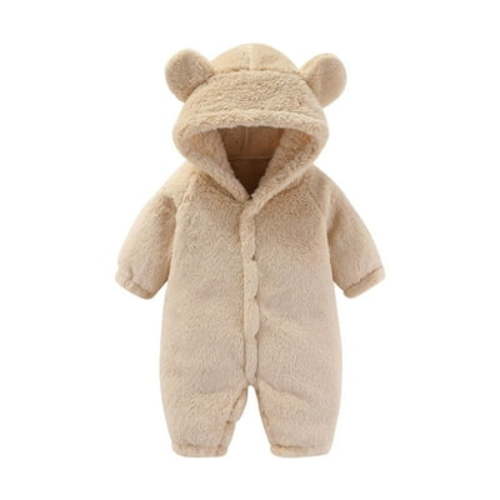 Baby Boys Girls Snowsuit Winter Coat Solid Bear Warm Hooded Romper Jumpsuit Outfits Romper for Toddler Girl Jumpsuit for Kids Baby Clothes 6-9 Months Girls Girls Fall Dresses