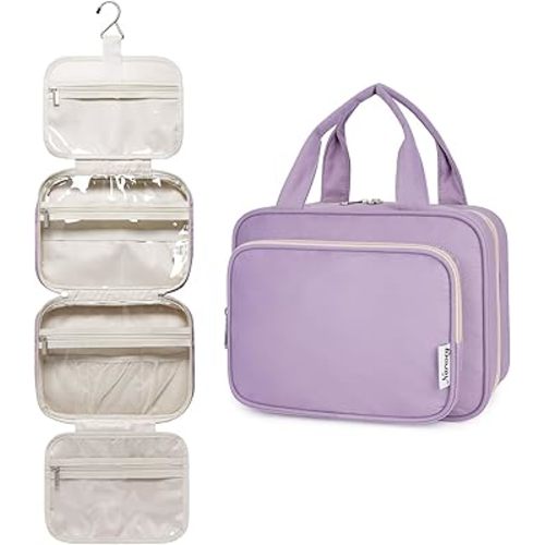 Narwey Hanging Toiletry Bag for Women Travel Makeup Bag Organizer Toiletries Bag for Travel Size Essentials Accessories Cosmetics (Purple (Medium))