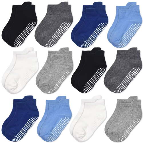 Non Slip Toddler Socks 12 Pairs Baby Socks Toddler Grip Socks Anti Skid Socks for 6 Months-7 Years Boys