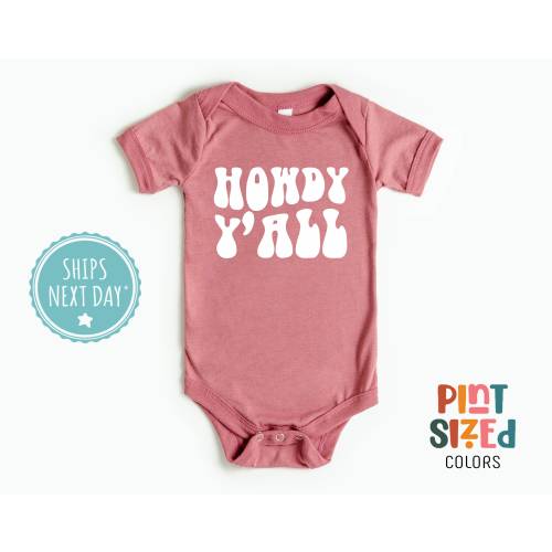 Howdy Y'all Baby Onesie® - Western Retro Bodysuit - Funny Cowboy Onesie® - Mauve
