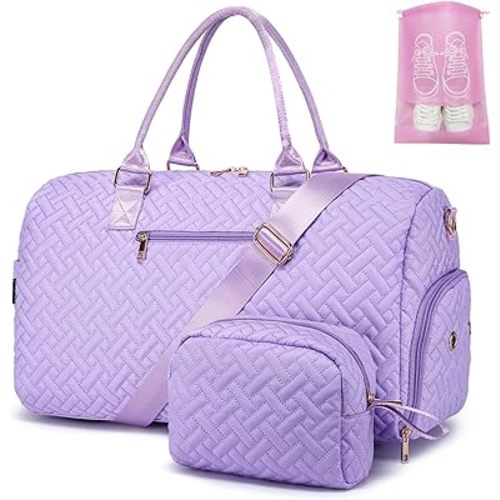 Duffle Bag for Travel, Weekender Bag with Shoe Compartment, Carry On Overnight Bag for Women with Toiletry Bag, Gym Bag with Wet Pocket, Hospital Bags for Labor and Delivery Beige