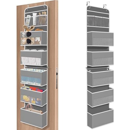 6-Tier Over The Door Organizer, Hanging Storage Organizer with Clear Window, 40lb Ultra Sturdy Large Capacity Room Organizer for Pantry Bathroom Nursery Closet Baby Essential (Grey)