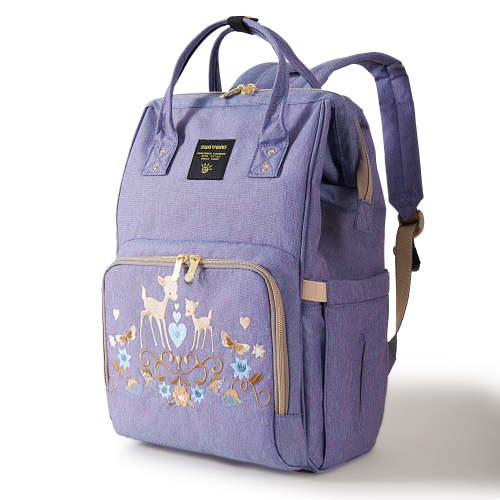 Sunveno Embroidered Backpack Diaper Bag Travel Backpack, Purple Deer