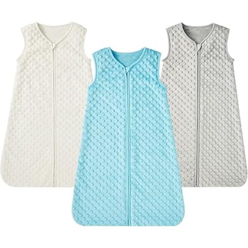 DaysU Baby Sleep Sack 12-18 Months with Soothing Plush Dots, 2.0 TOG Sleeveless Baby Sleeping Bag with 2-Way Zipper, Baby Wearable Blanket for Boys Unisex, 3 Pack