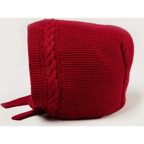 Cable Detail Knitted Bonnet, Red - Pepa London | Maisonette