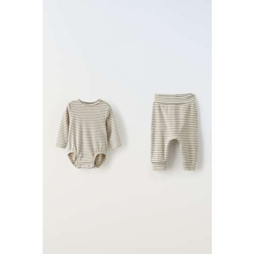 PACK OF RIB STRIPED BODYSUIT AND JOGGERS