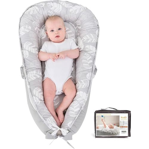 Viviland Baby Lounger for Newborn, Soft Breathable Snuggle Me Lounger Fits 0-24 Months Newborn Infant, White Feather