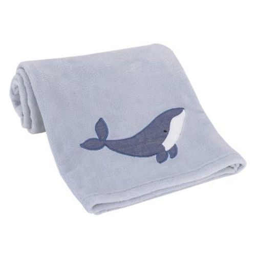 NoJo Marine Light Blue, Navy, and White Whale Applique Super Soft Baby Blanket