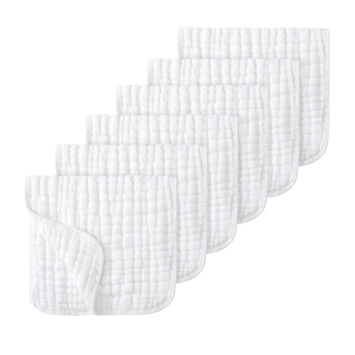 Looxii Muslin Burp Cloths Baby Girl 6 Pack - 20" x 10" - Ultra Soft & Absorbent, 6-Layer 100% Cotton for Spit Up & Drool- Gentle Baby Burping Cloth, Newborn Essentials Shower Gift Girl, White