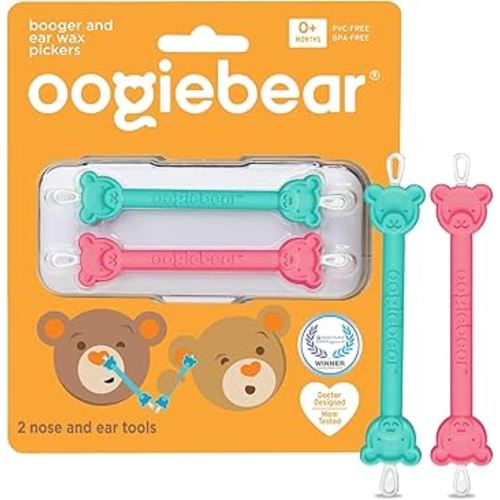 oogiebear: Baby Nose Cleaner & Ear Wax Removal Tool - Safe Booger & Earwax Removal for Newborns, Infants, Toddlers - Dual-Ended - Essential Baby Stuff, Diaper Bag, Raspberry & Seafoam with case