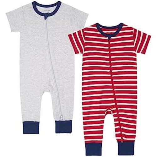 Teach Leanbh Toddler Baby Boys Girls 2-Pack Pajamas Cotton 2 Way Zipper Short Sleeve Footless Romper Sleep and Play